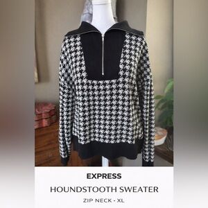 Express Houndstooth Sweater XL Black White Quarter Zip Pullover Knit Top